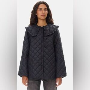 H&M Black Quilted Jacket with Ruffle Collar small